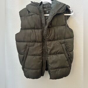 FRENCH CONNECTION green cropped hoodie puffer vest womens S